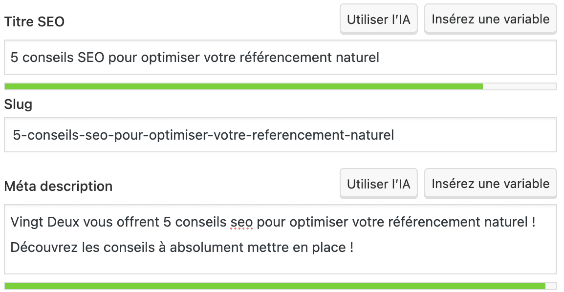 Exemples d'éléments non négociables pour un bon SEO sur un site internet.