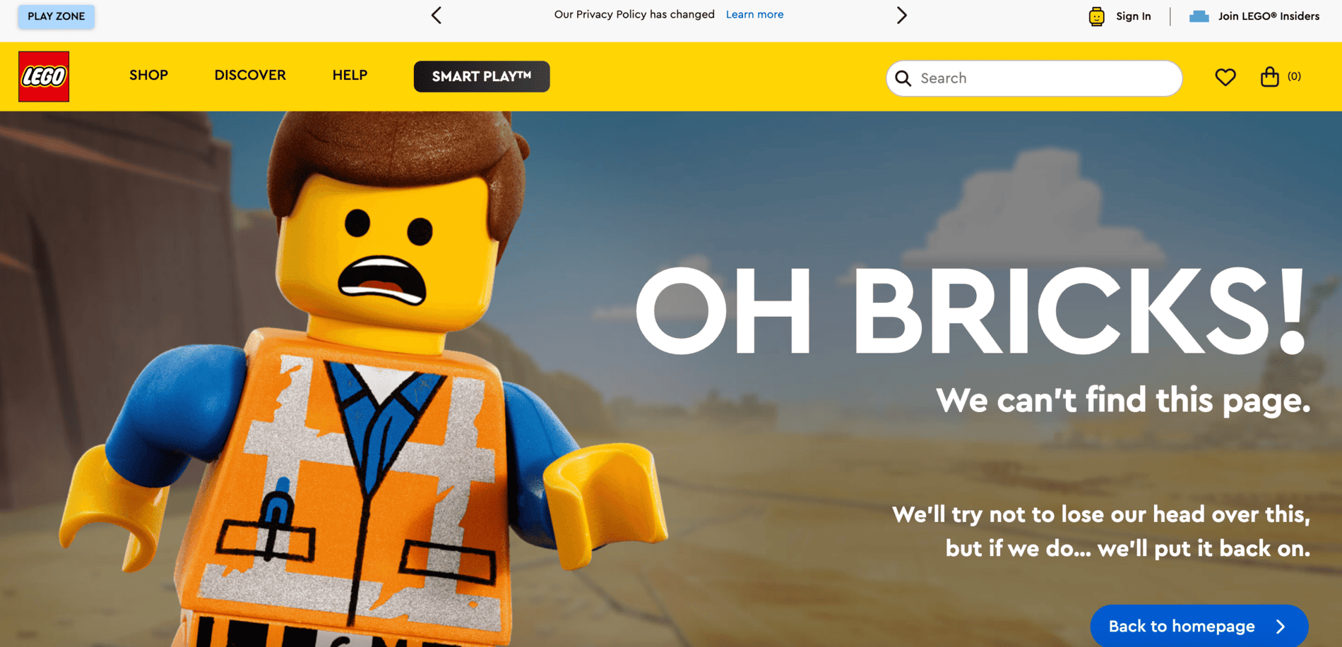 Page d'erreur 404 Lego