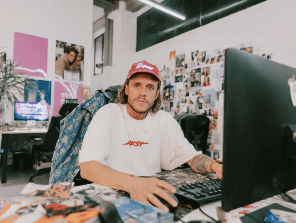 Professionnel créatif à son bureau entouré de références visuelles et culturelles, illustration de la tendance sociale nostalgie 2016 en 2026