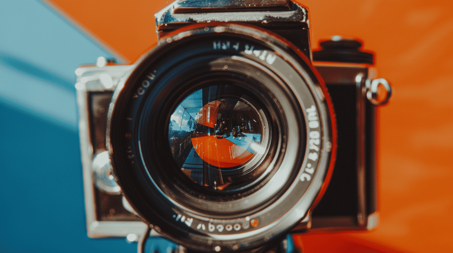 Gros plan sur l'objectif d'une caméra, production vidéo corporate à Clermont-Ferrand