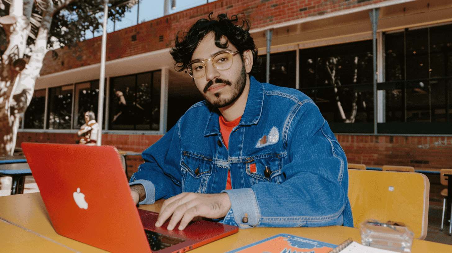 Étudiant avec ordinateur portable en campus, communication école et organisme de formation Clermont-Ferrand